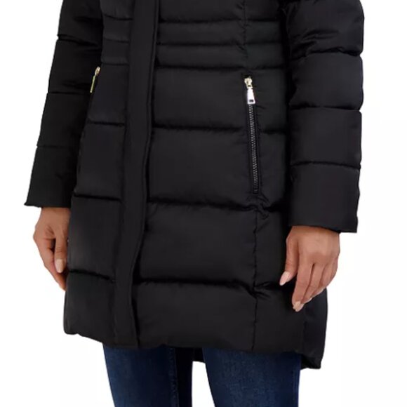 *NWT - Tahari Dana Hooded Faux Fur Trim Puffer Coat - Black - Large- $320 Retail - Picture 4 of 15